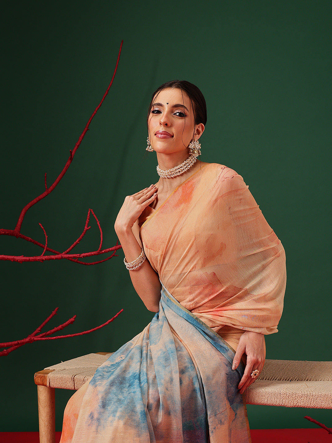 Tie-Die Printed Organza Ready to Wear Saree