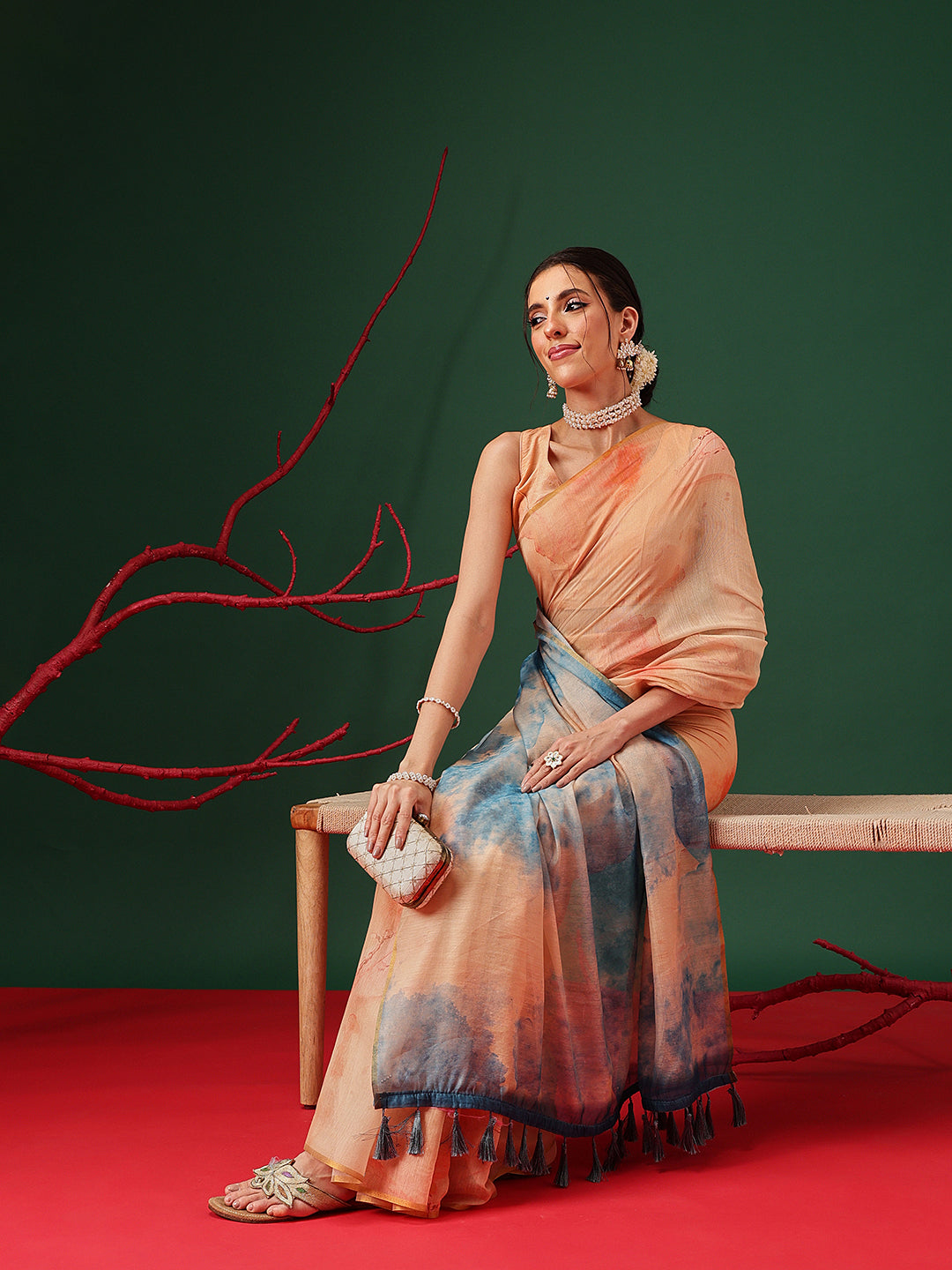 Tie-Die Printed Organza Ready to Wear Saree