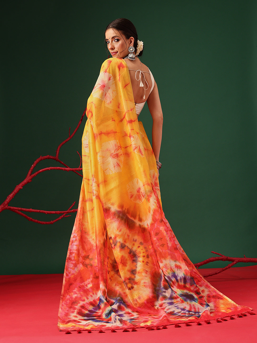 Tie-Die Printed Organza Ready to Wear Saree