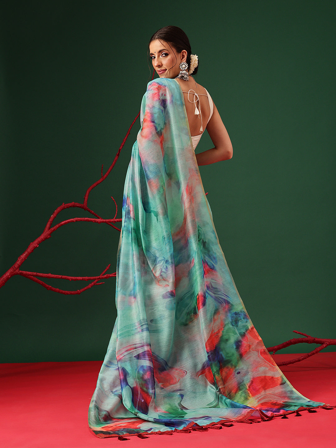 Tie-Die Printed Organza Ready to Wear Saree