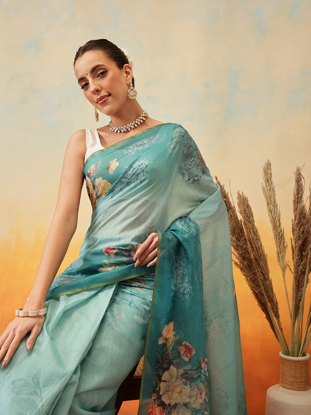 Floral Printed Chanderi Organza Ready to Wear Saree