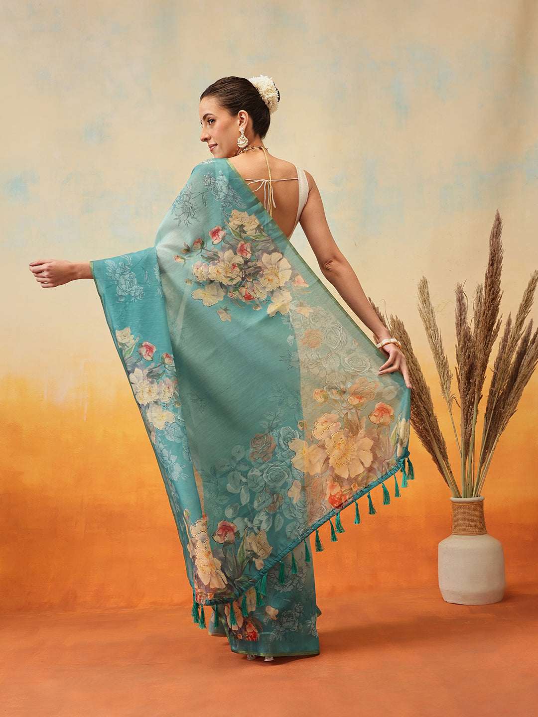 Floral Printed Chanderi Organza Ready to Wear Saree