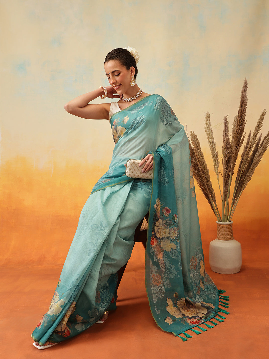 Floral Printed Chanderi Organza Ready to Wear Saree