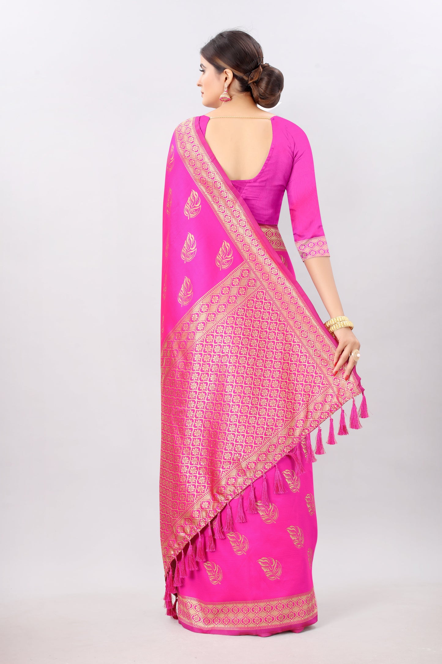 Pink-Golden Touch Woven Design Banarasi Saree