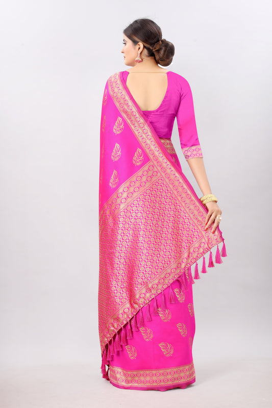 Pink-Golden Touch Woven Design Banarasi Saree
