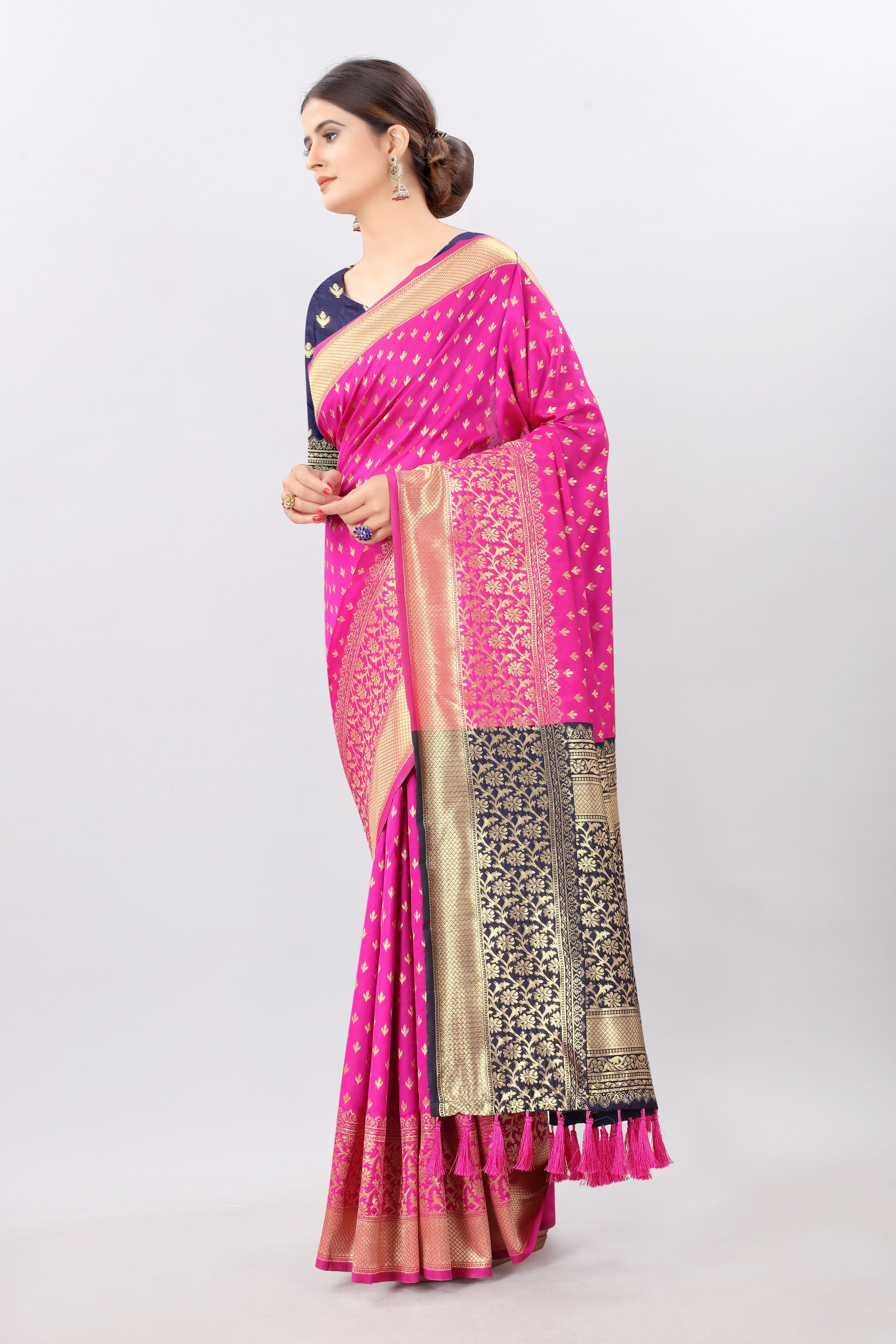 Banarasi Silk Woven Design Saree With Tassels