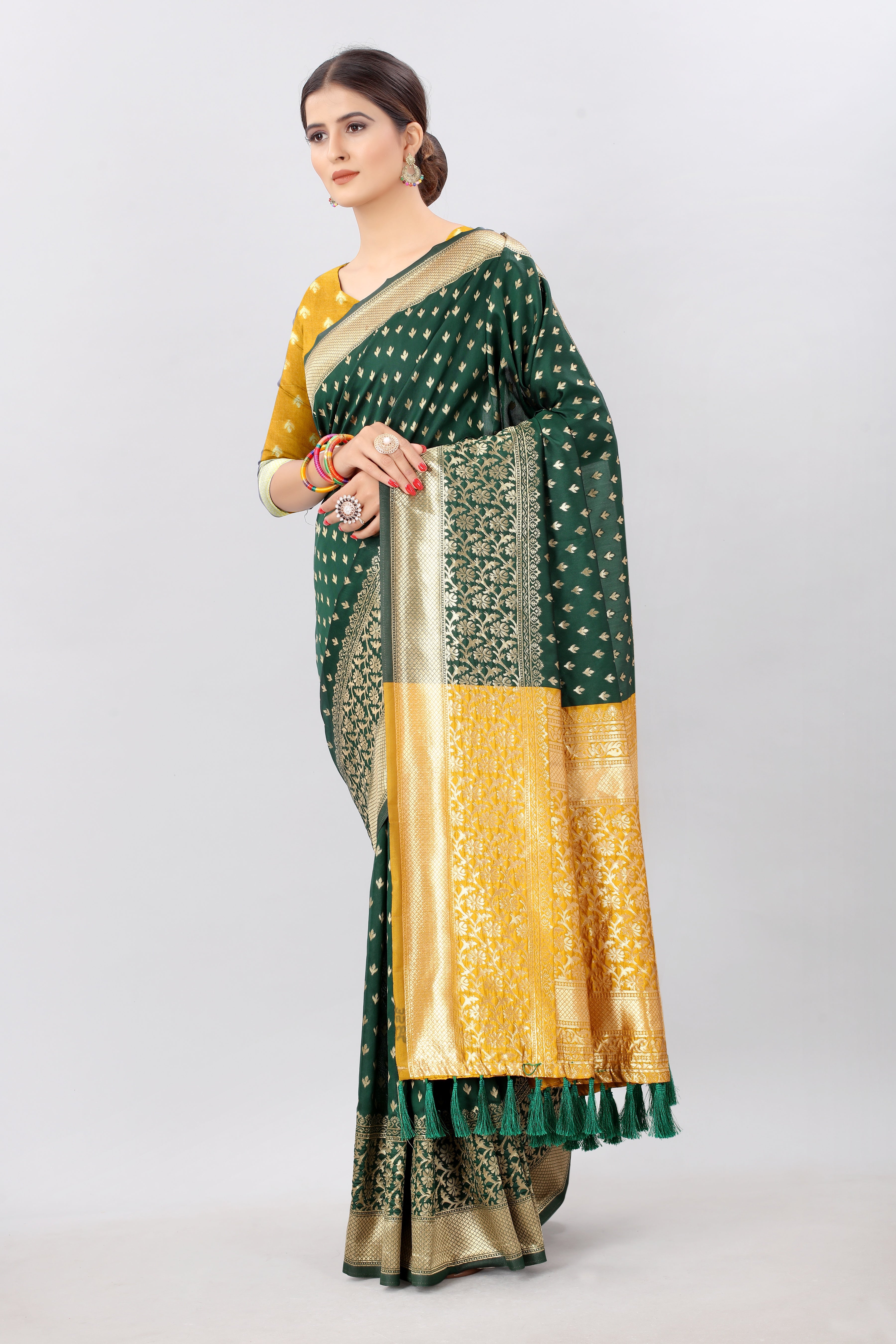 Banarasi Silk Woven Design Saree With Tassels