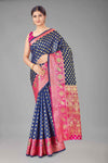 Women's Banarasi Silk Golden Zari Touch Woven Blue Saree