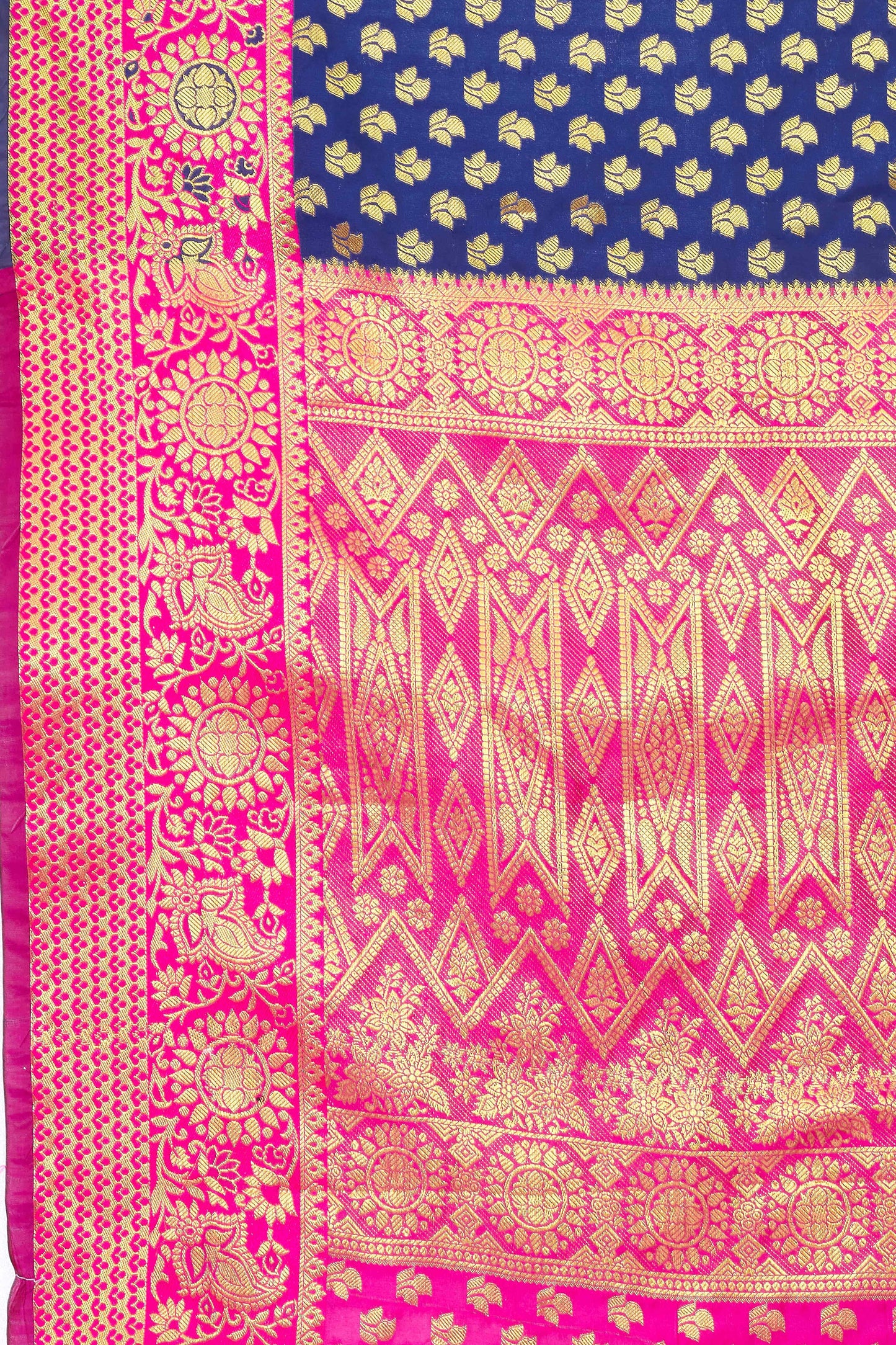 Women's Banarasi Silk Golden Zari Touch Woven Blue Saree