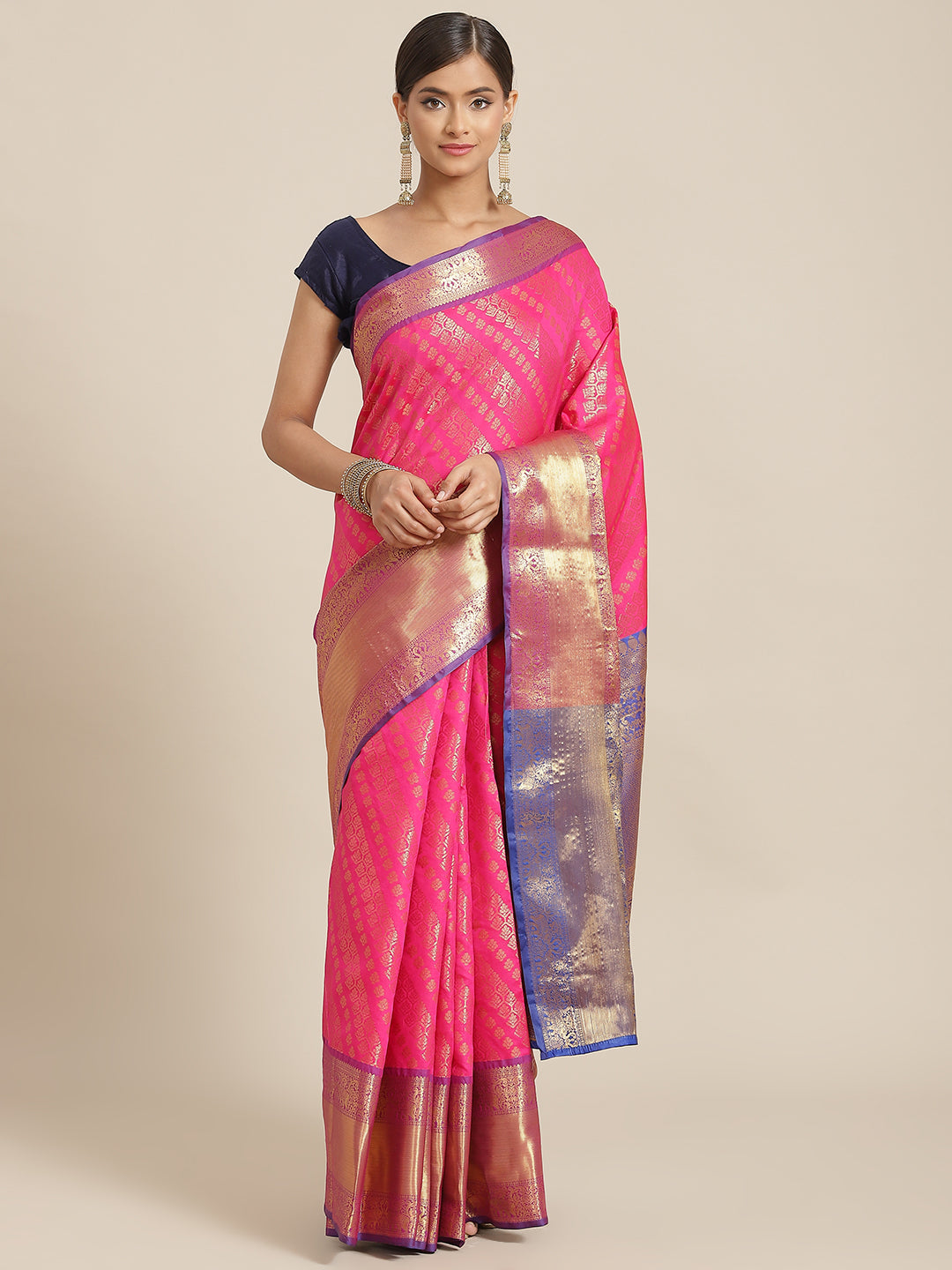 Women Heavy Border Checks Weaving Work Saree With Rich Pallu