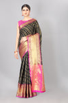 Women Heavy Border Checks Weaving Work Saree With Rich Pallu