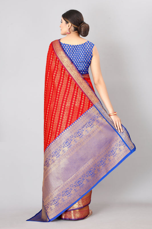 Women Heavy Border Checks Weaving Work Saree With Rich Pallu
