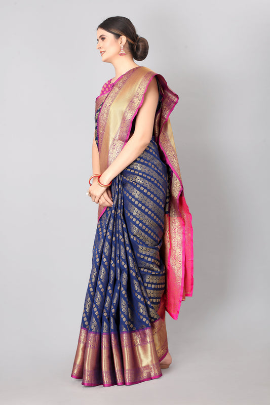 Women Heavy Border Checks Weaving Work Saree With Rich Pallu