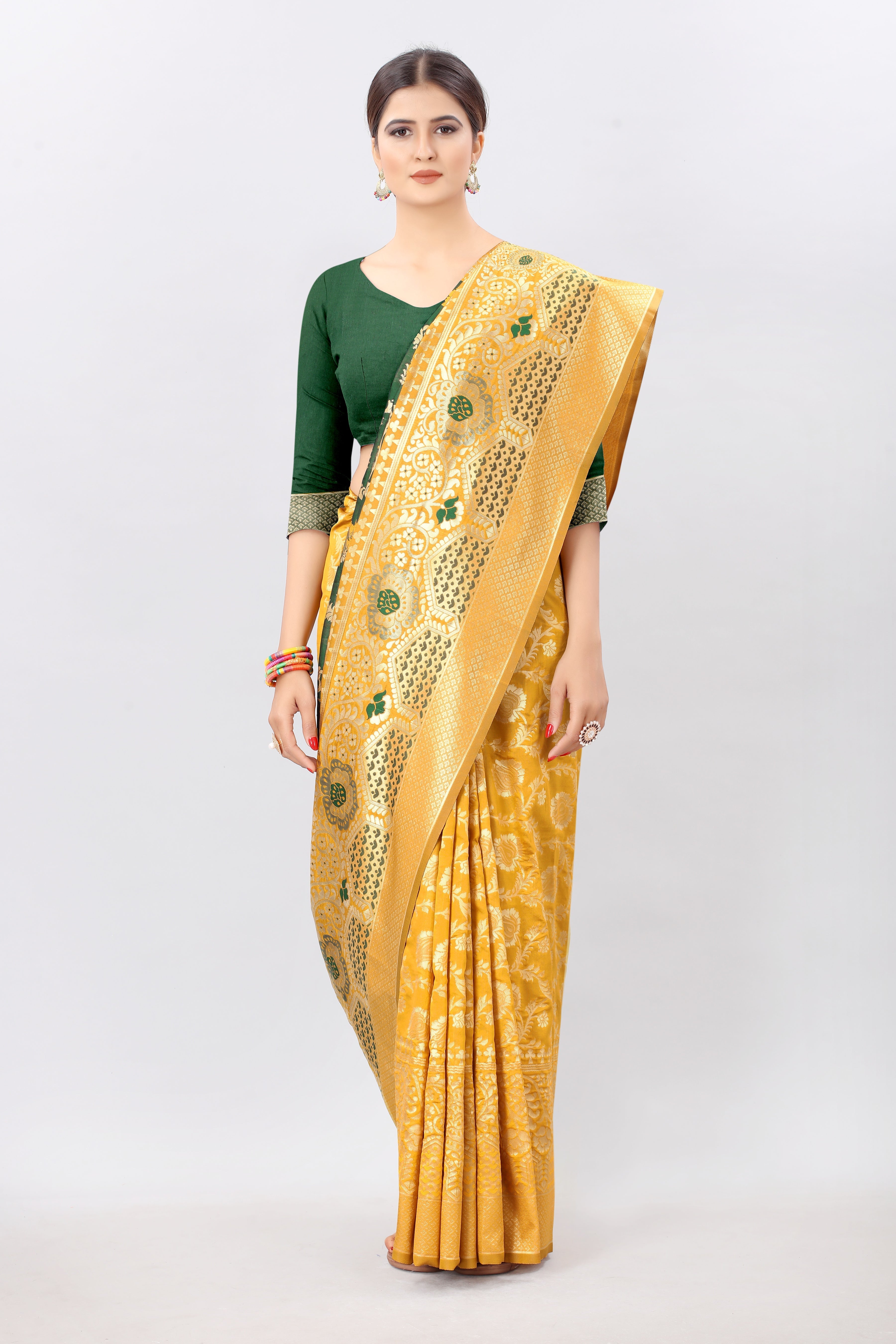 Yellow & Green with Golden Touch Kanjeevaram Silk Woven Saree