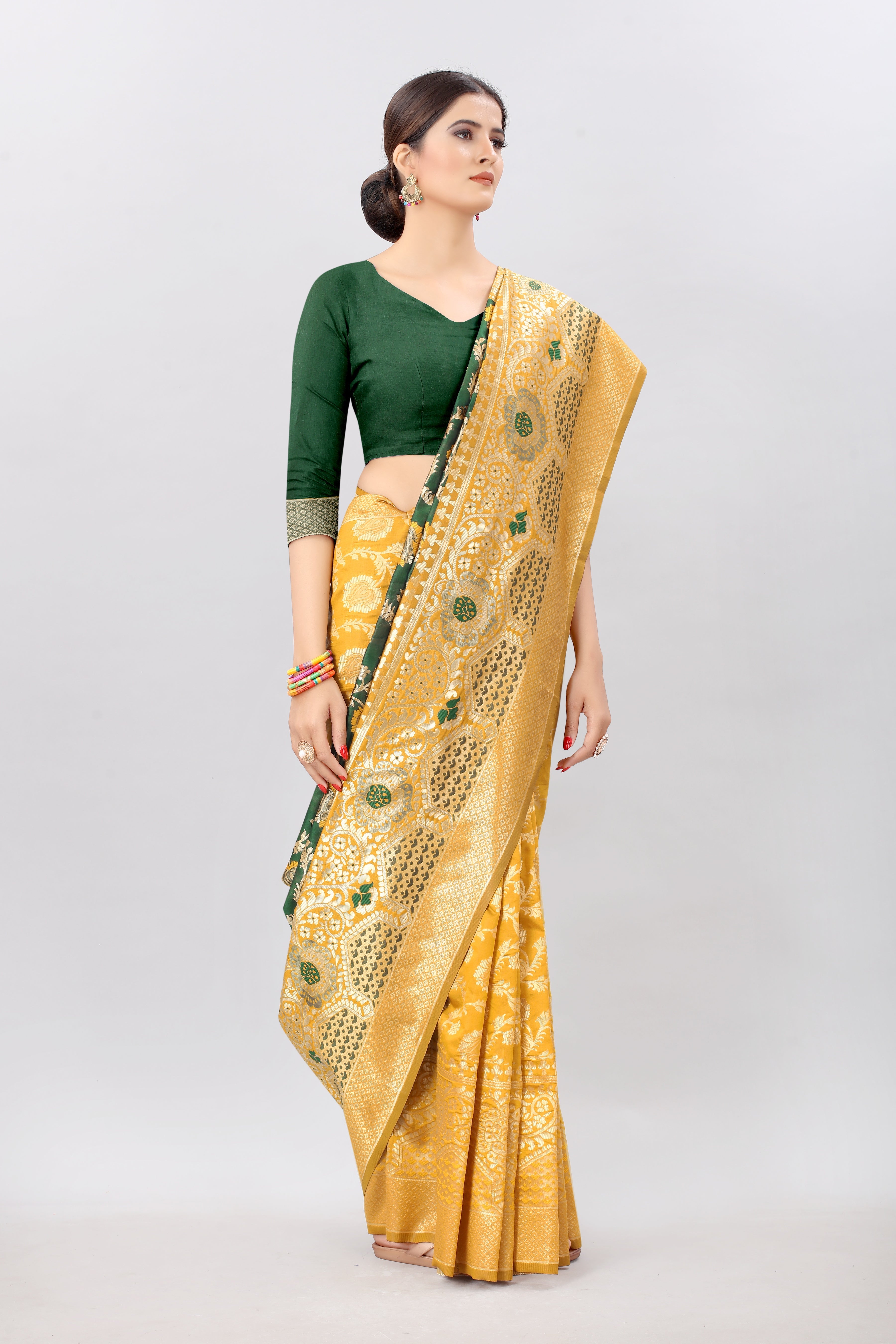 Yellow & Green with Golden Touch Kanjeevaram Silk Woven Saree