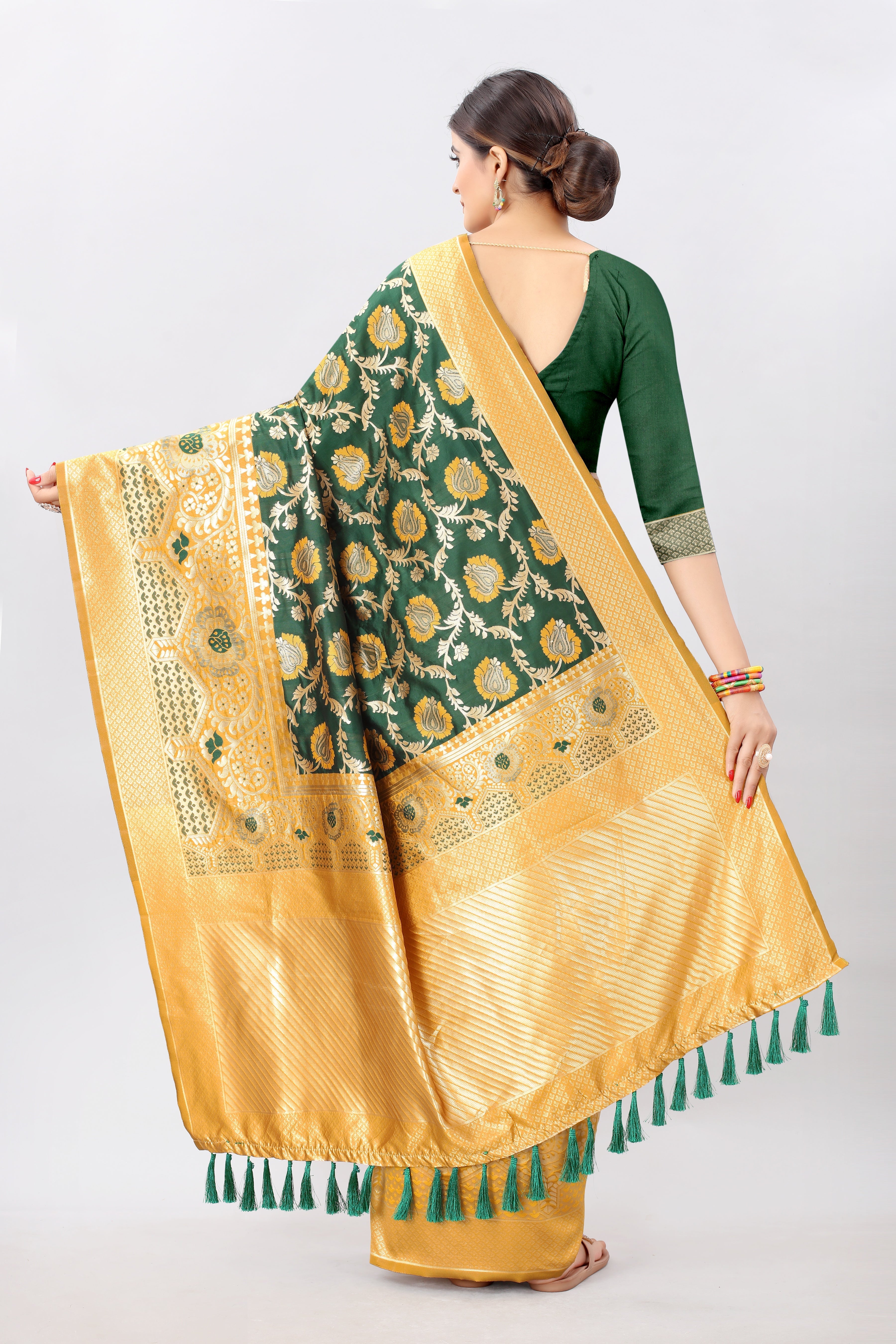 Yellow & Green with Golden Touch Kanjeevaram Silk Woven Saree