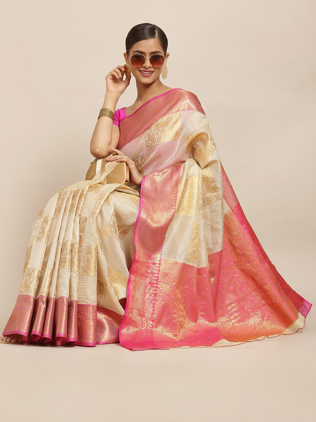 Women's Banarasi Tussar Silk Saree with Unstitched Blouse Piece