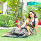 Chevron Classical Weaving Ikkat Zari Woven With Kanjivaram Border Saree