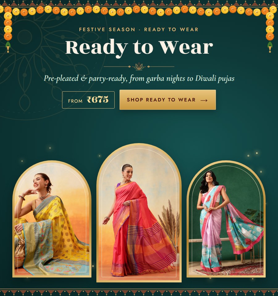 Ready to wear sarees for the festive season, from ₹675